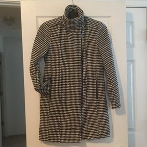 Houndstooth Asymetrical Zip Faux Wool Coat